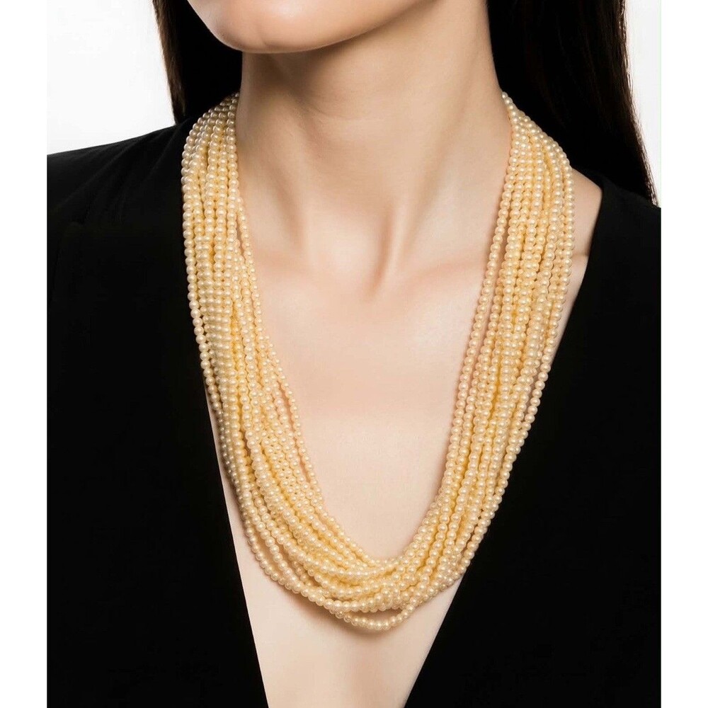 Vintage 10-Strand Faux Pearl Necklace with Patented Gold-Tone Clasp - Picture 2 of 16